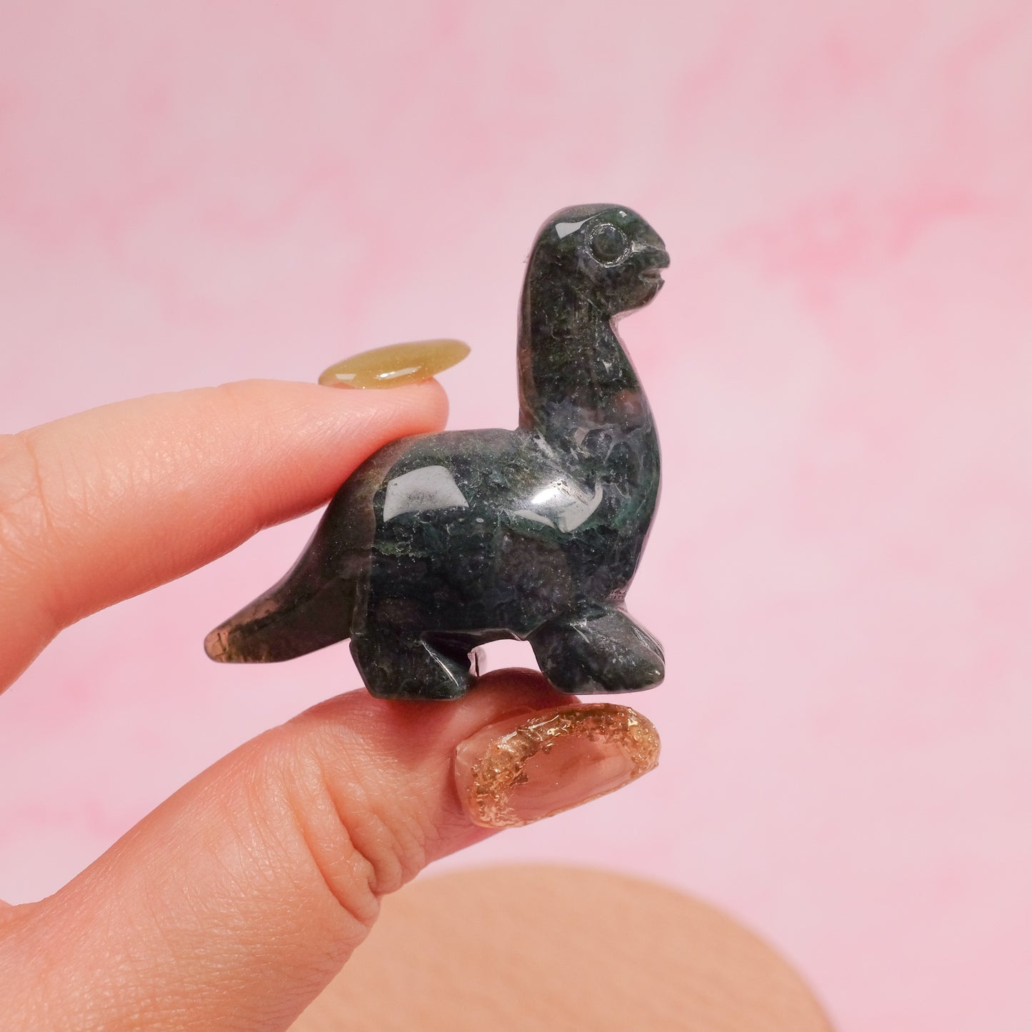 Moss Agate Crystal Dinosaur