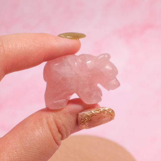 Rose Quartz Bear Carving