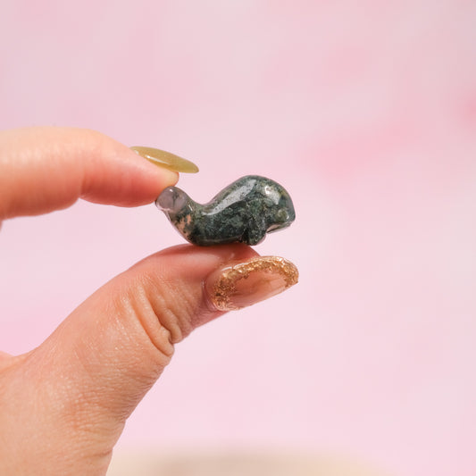 Moss Agate Mini Whale Carving